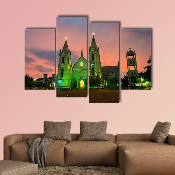 Illuminated St Sebastian Cathedral with sunset sky canvas wall art