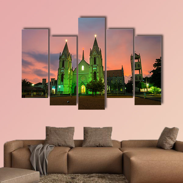 Illuminated St Sebastian Cathedral with sunset sky canvas wall art