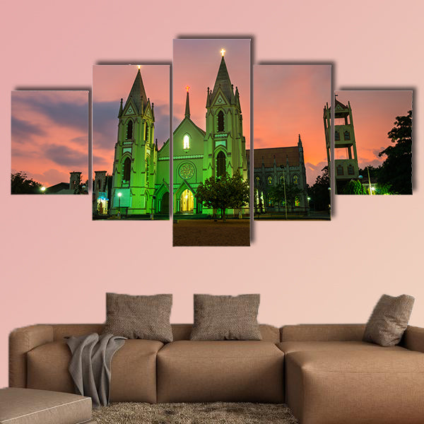 Illuminated St Sebastian Cathedral with sunset sky canvas wall art
