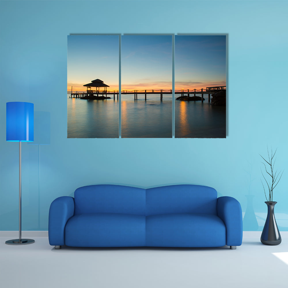 Wooden pier between sunset in Phuket, Thailand multi panel canvas wall art