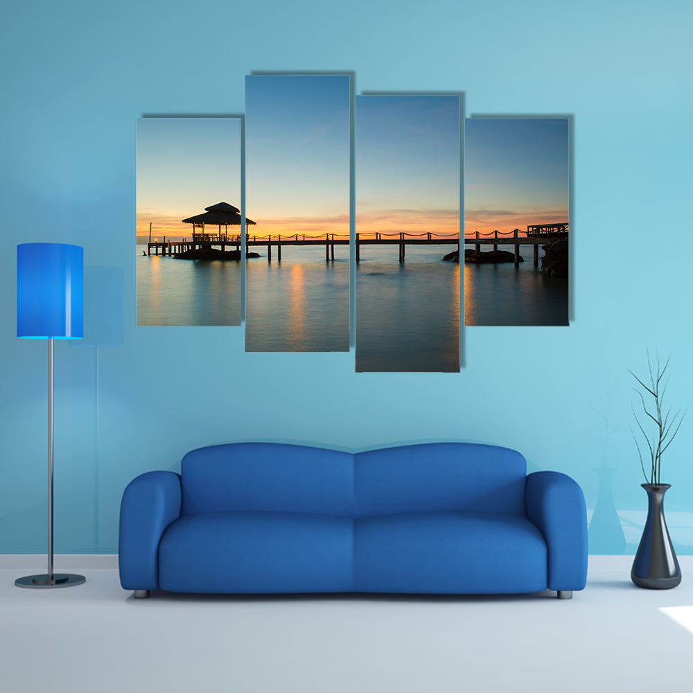 Wooden pier between sunset in Phuket, Thailand multi panel canvas wall art