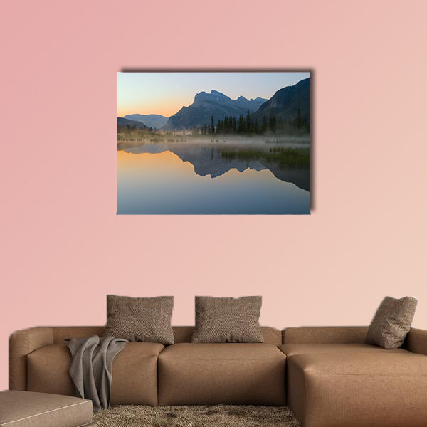Vermillion lake with mount rundle and reflection canvas wall art