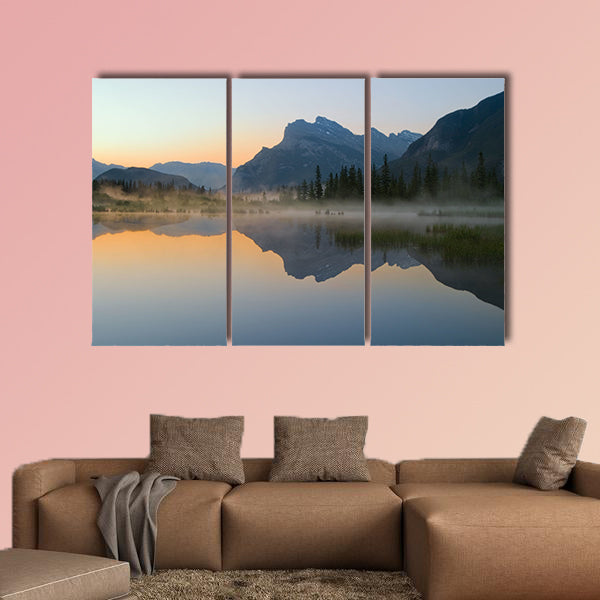 Vermillion lake with mount rundle and reflection canvas wall art