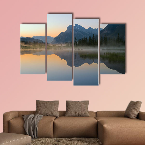 Vermillion lake with mount rundle and reflection canvas wall art