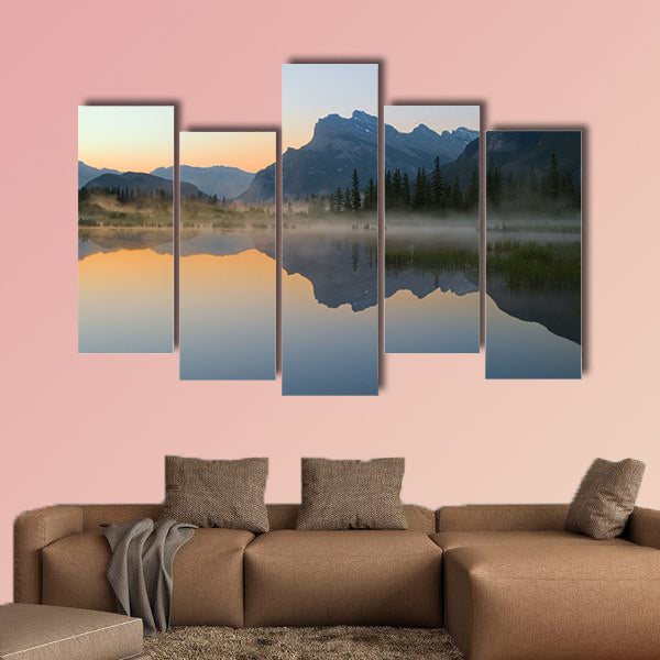 Vermillion lake with mount rundle and reflection canvas wall art