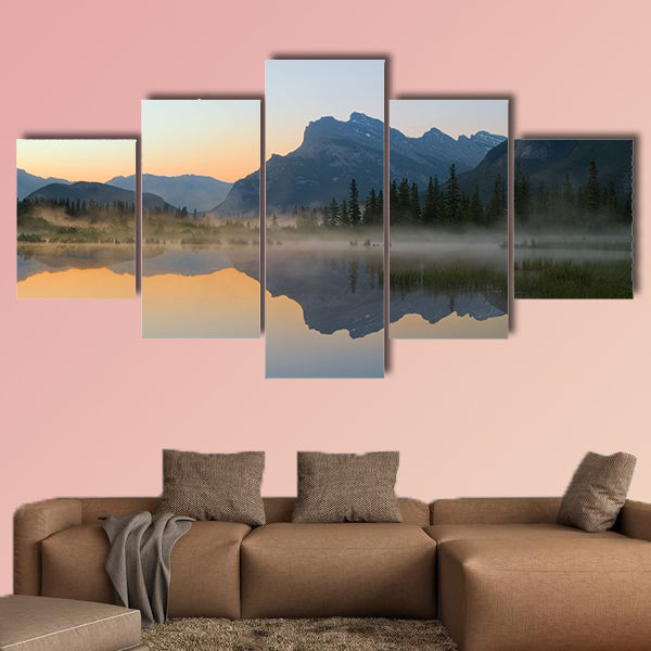 Vermillion lake with mount rundle and reflection canvas wall art
