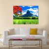 Beautiful mountain landscapes of Mauritius island with famous red tree Multi panel canvas wall art