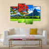 Beautiful mountain landscapes of Mauritius island with famous red tree Multi panel canvas wall art