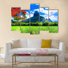 Beautiful mountain landscapes of Mauritius island with famous red tree Multi panel canvas wall art