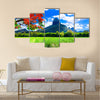 Beautiful mountain landscapes of Mauritius island with famous red tree Multi panel canvas wall art