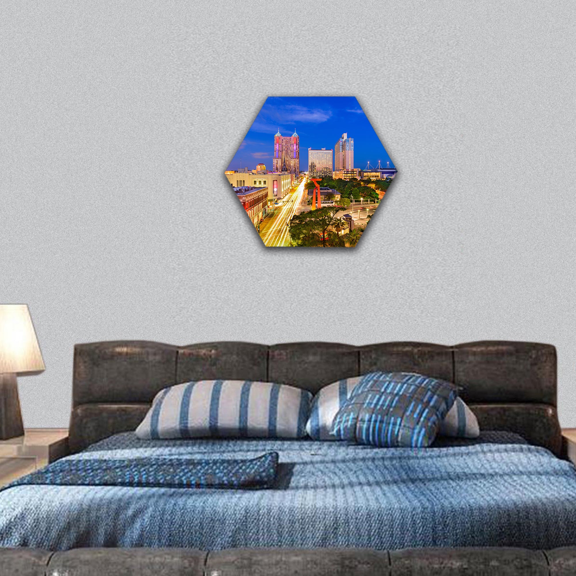 San Antonio, Texas, USA skyline hexagonal canvas wall art