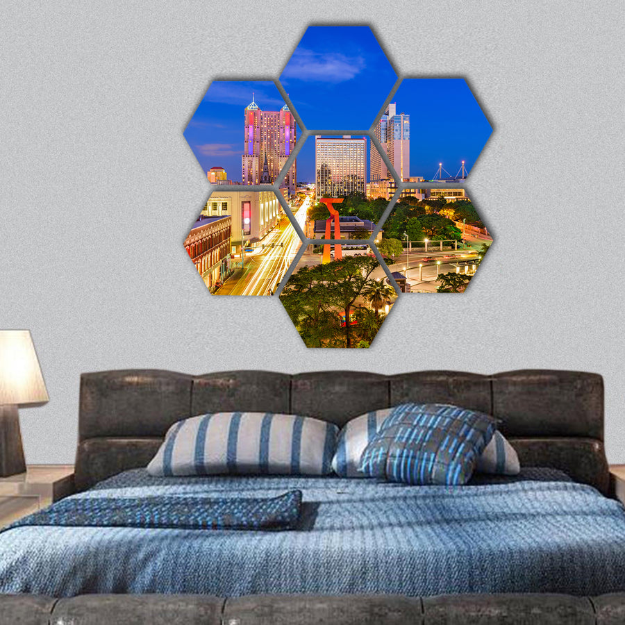 San Antonio, Texas, USA skyline hexagonal canvas wall art