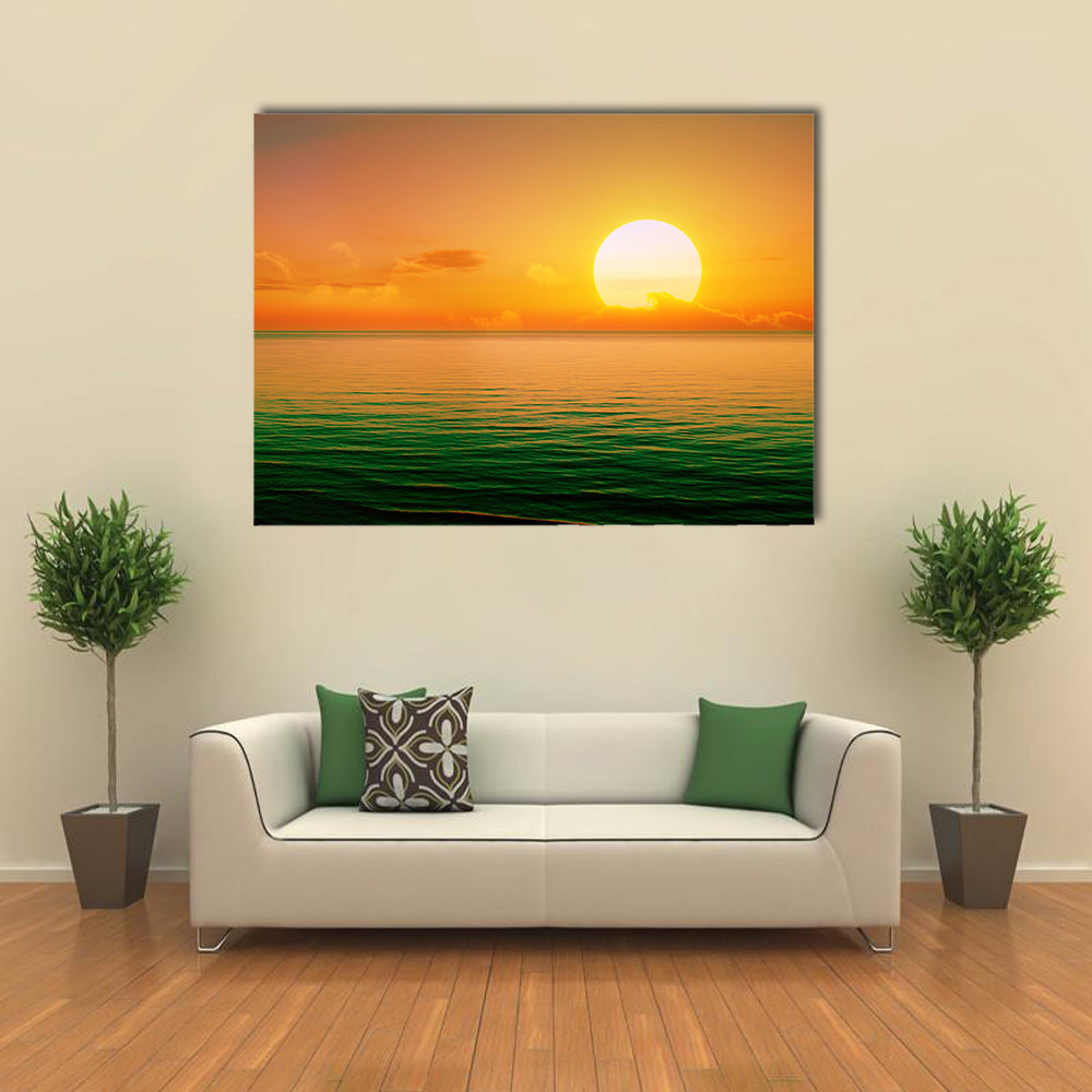 The Sunset Scene Over The Sea With Amazing Reflecting Color In The Water, Multi Panel Canvas Wall Art