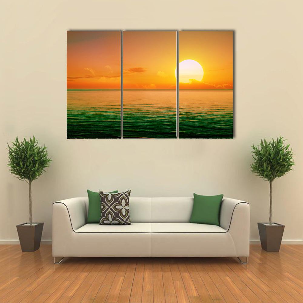 The Sunset Scene Over The Sea With Amazing Reflecting Color In The Water, Multi Panel Canvas Wall Art