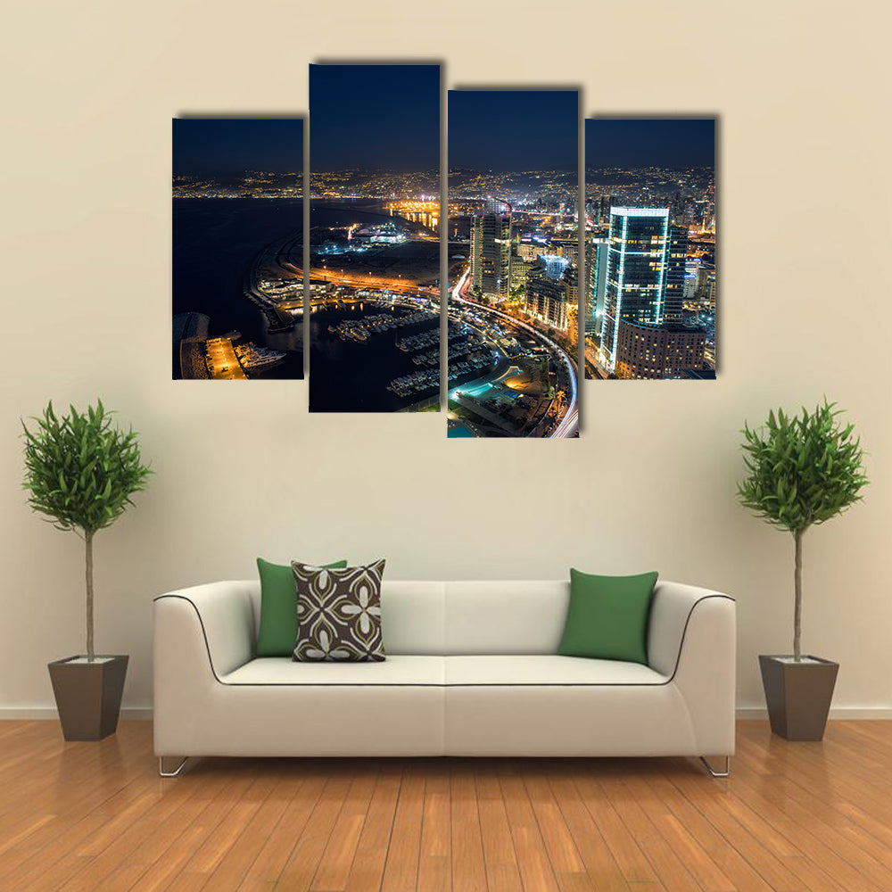 The Aerial Night Shot Of The Beirut In Lebanon, Multi Panel Canvas Wall Art