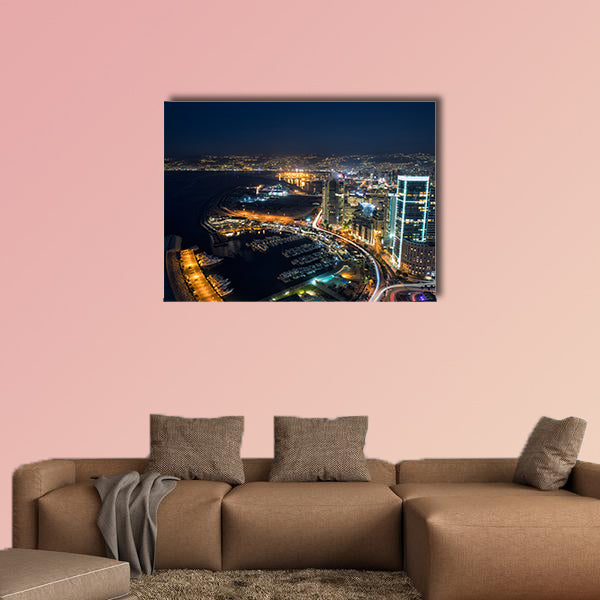 Aerial night shot of Beirut Lebanon multi panel canvas wall art