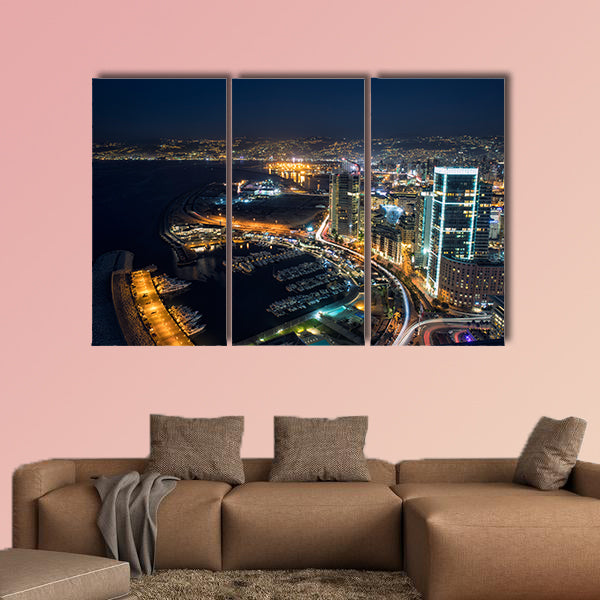 Aerial night shot of Beirut Lebanon multi panel canvas wall art