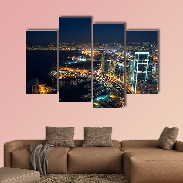 Aerial night shot of Beirut Lebanon multi panel canvas wall art