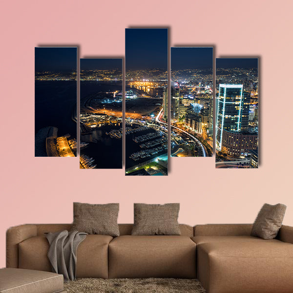 Aerial night shot of Beirut Lebanon multi panel canvas wall art