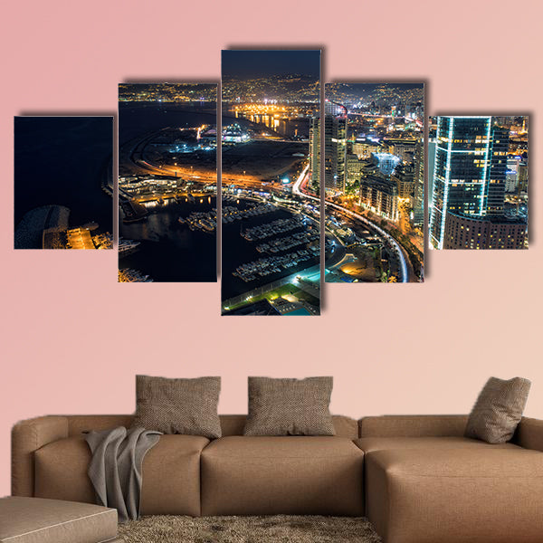 Aerial night shot of Beirut Lebanon multi panel canvas wall art