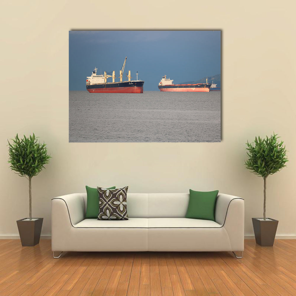The Tai Happiness And Solana Bulk Carriers In Vancouver's English Bay on Canada's west coast, Multi Panel Canvas Wall Art