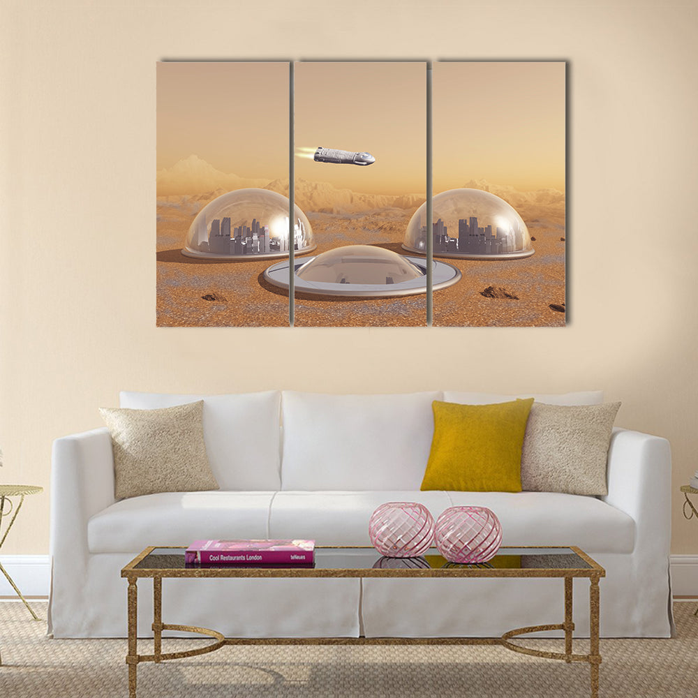 Future human colony on Mars multi Panel Canvas Wall Art
