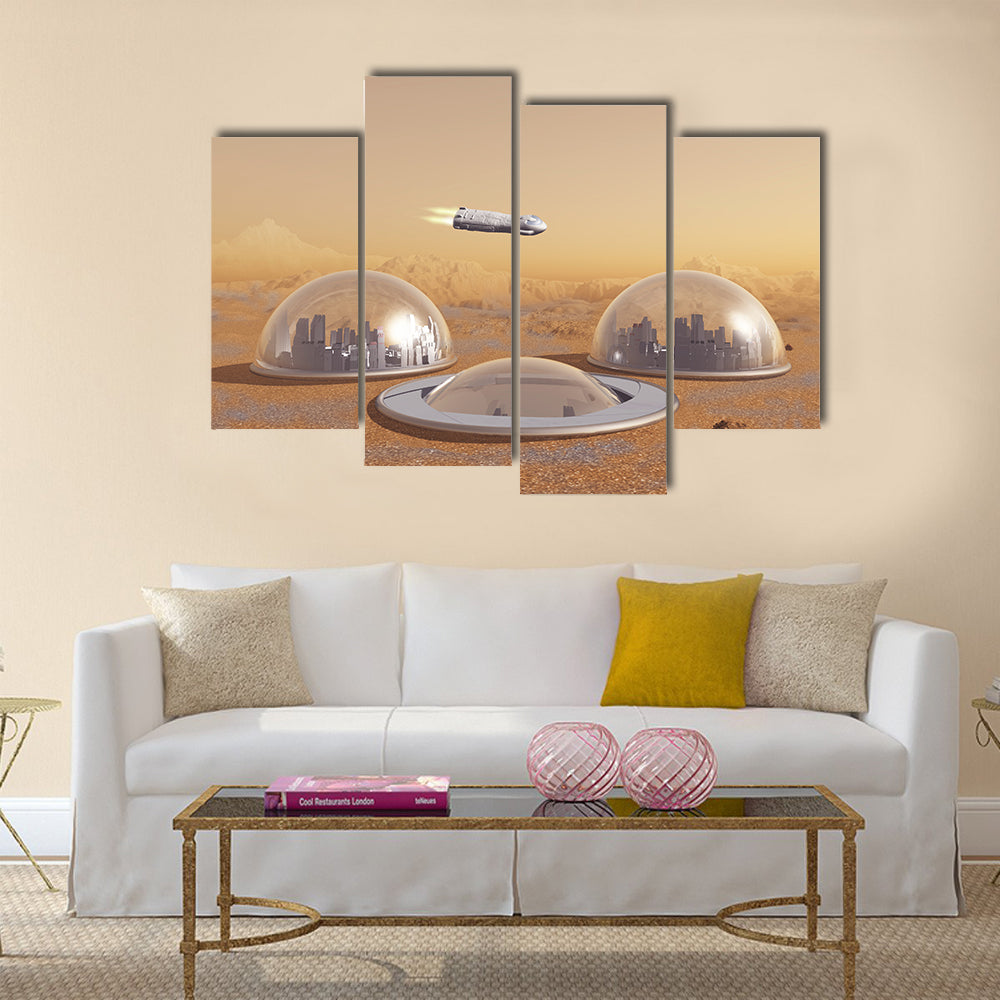Future human colony on Mars multi Panel Canvas Wall Art