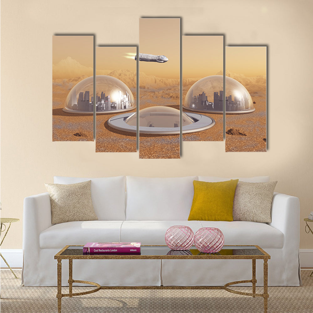 Future human colony on Mars multi Panel Canvas Wall Art