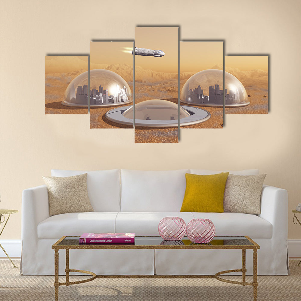 Future human colony on Mars multi Panel Canvas Wall Art