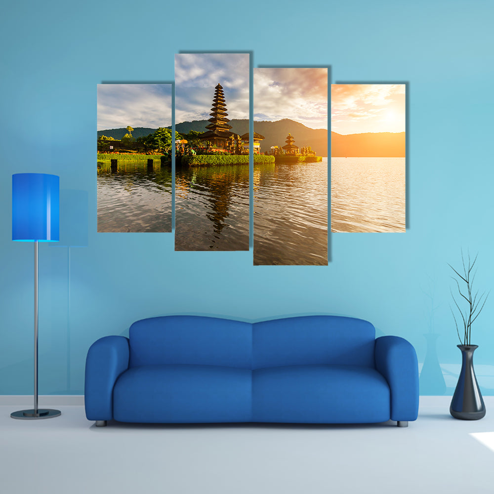 Pura Ulun Danu Bratan, Hindu temple on Bratan lake landscape multi panel canvas wall art