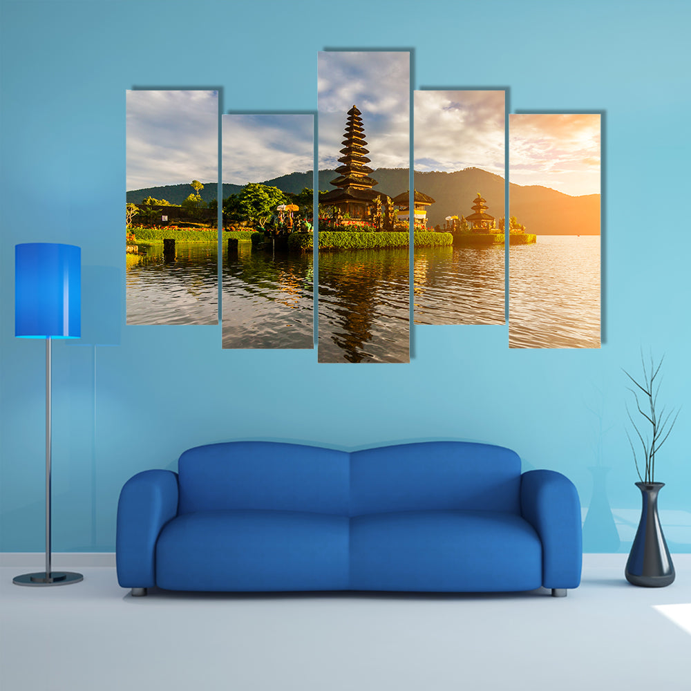 Pura Ulun Danu Bratan, Hindu temple on Bratan lake landscape multi panel canvas wall art