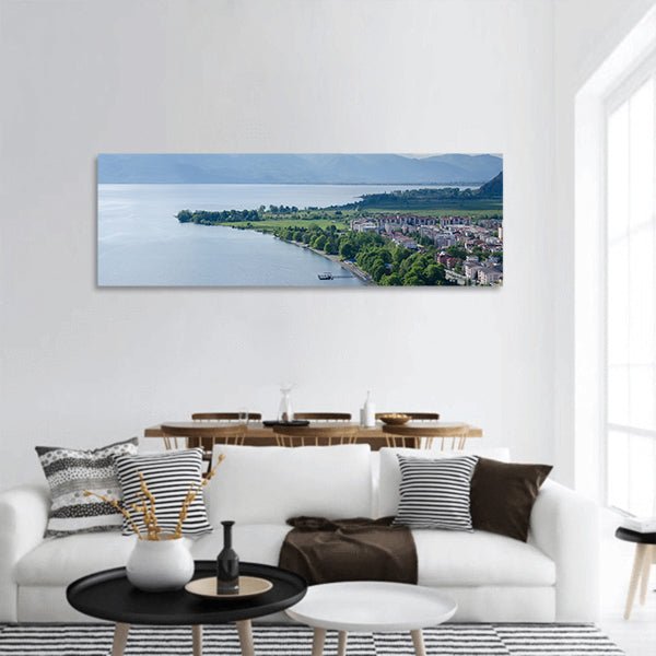Aerial view of lake Ohrid coastline, Macedonia Panoramic canvas Wall Art