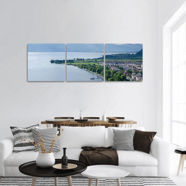 Aerial view of lake Ohrid coastline, Macedonia Panoramic canvas Wall Art