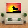 Vector silhouette of lion in nature at sunset Multi panel canvas wall art