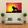 Vector silhouette of lion in nature at sunset Multi panel canvas wall art