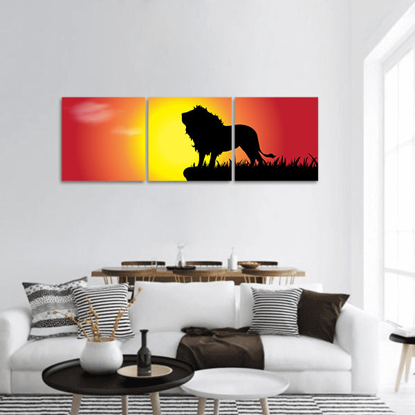 Vector silhouette of lion in nature at sunset Panoramic canvas Wall Art