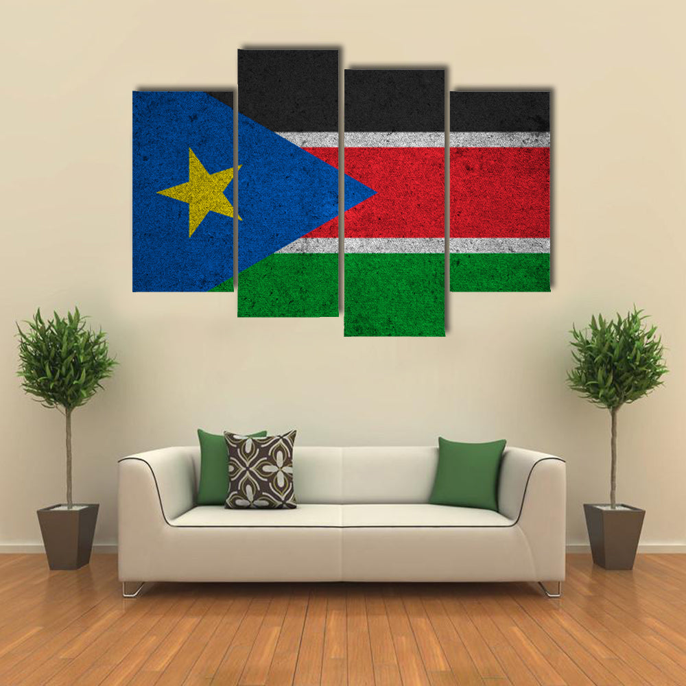 South Sudan flag on an old grunge background Multi Panel Canvas Wall Art