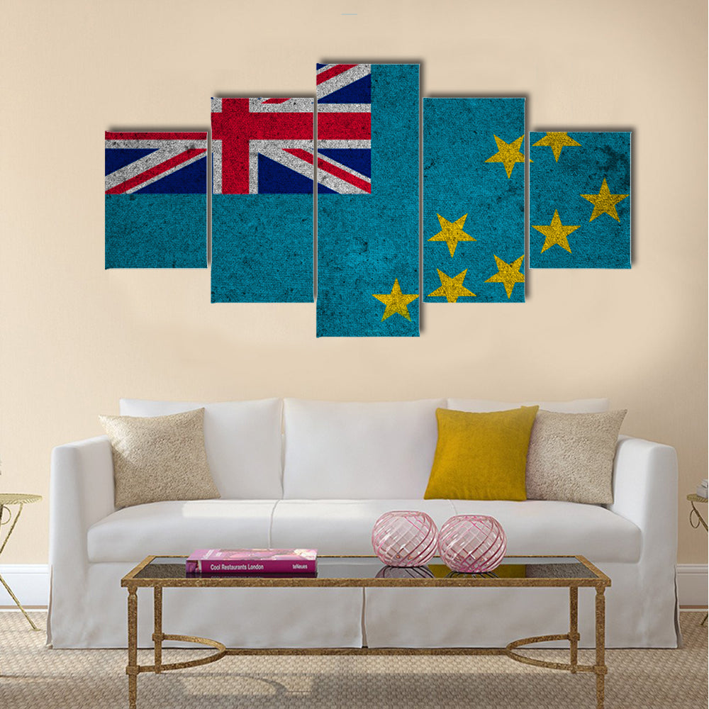 Tuvalu flag on an old grunge background Multi panel canvas wall art