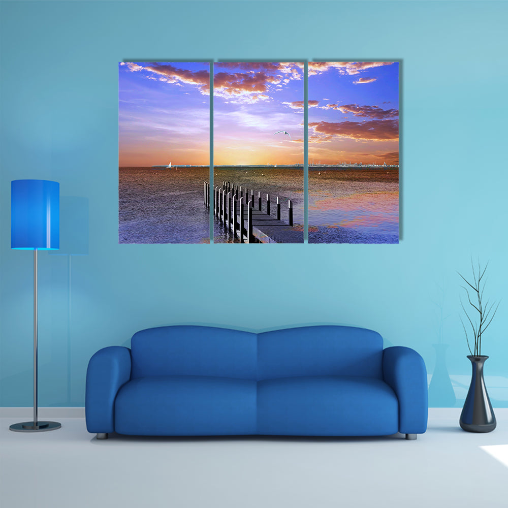 A Sunset Pier, Multi Panel Canvas Wall Art
