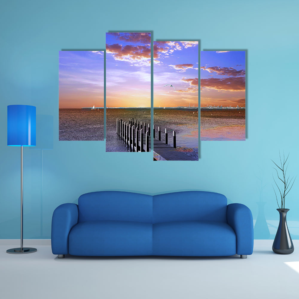A Sunset Pier, Multi Panel Canvas Wall Art