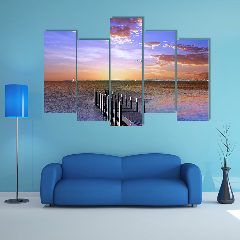 A Sunset Pier, Multi Panel Canvas Wall Art