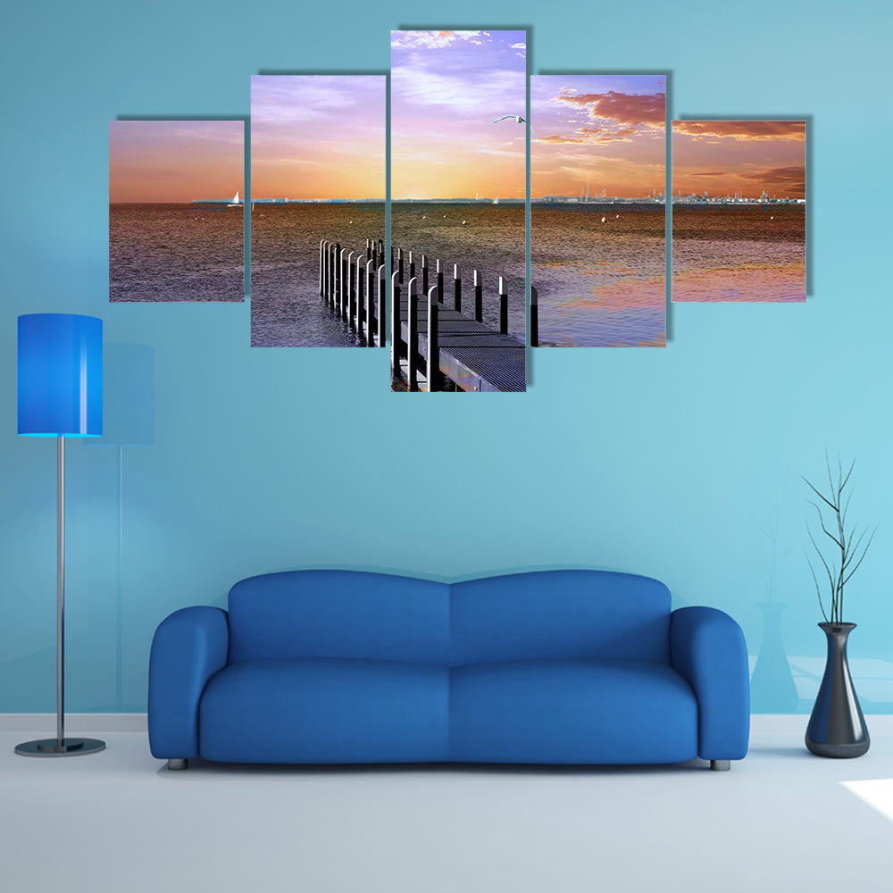 A Sunset Pier, Multi Panel Canvas Wall Art