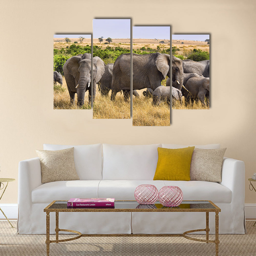 Group of elephants standing in the wild bush of Africa. multi panel canvas wall art
