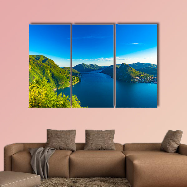 View of the Lago di lugano in Switzerland Multi panel canvas wall art