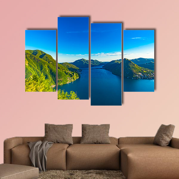 View of the Lago di lugano in Switzerland Multi panel canvas wall art
