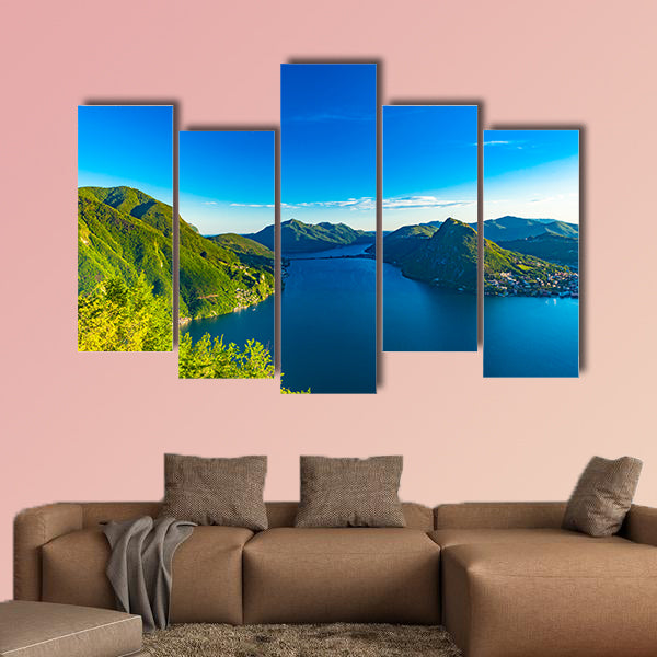 View of the Lago di lugano in Switzerland Multi panel canvas wall art