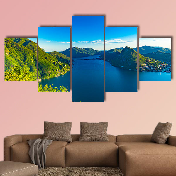 View of the Lago di lugano in Switzerland Multi panel canvas wall art