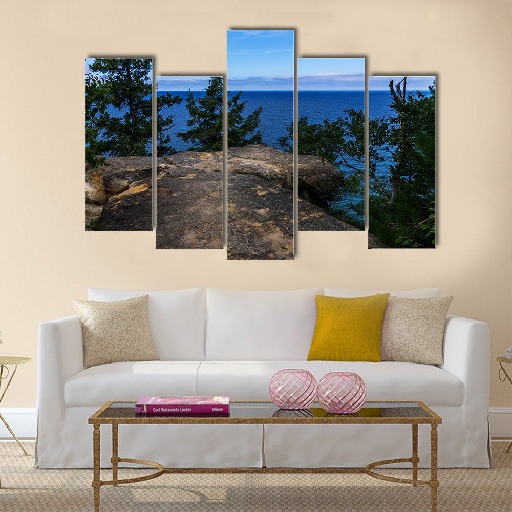 The Cliff Overlooking Crystal Clear Lake Multi Panel Canvas Wall Art