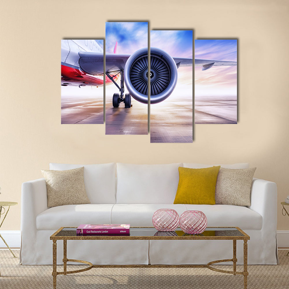 airliner on the airfield multi panel canvas wall art