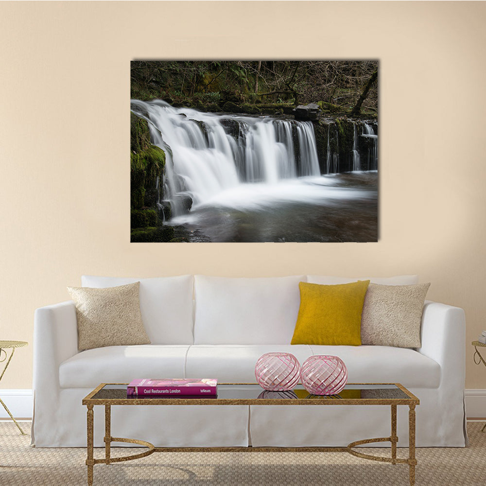 Beautiful waterfall landscape image in forest during Autumn Fall multi panel canvas wall art